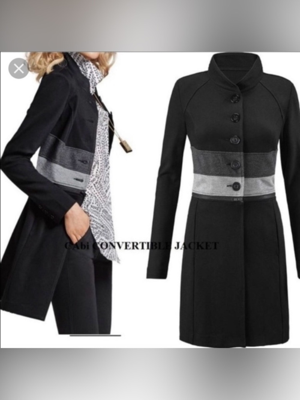 CAbi 3176 Convertible Crop & Duster Jacket Black /Gray Size Small - Picture 3 of 12